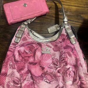 Coach  pink snake print Madison bag with wallet